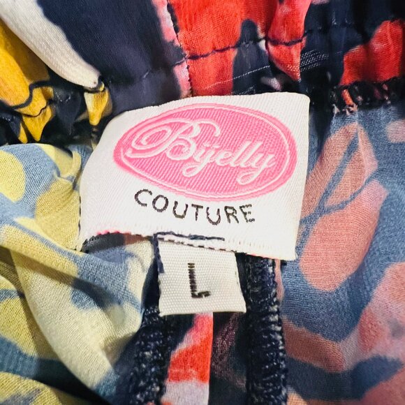 Bijelly Couture Long Maxi Dress-Large-Sheer-Ruffles-High Neck-Geometric-Colorful - Picture 15 of 15